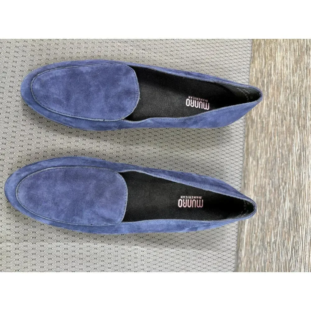 Munro Womens Size 10.5N Deep Blue Suede Slip On Loafer Flats USA - Picture 2 of 10